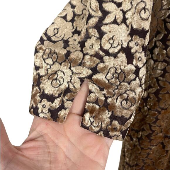 Crushed Velvet Burnout Floral Dress Brown Gold Women's Sz Small Y2K Whimsigoth - Picture 9 of 15